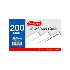 200 Pack Index Card Ruled White Jumbo